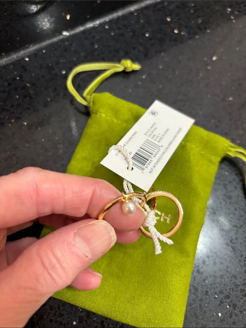 NWT Tory Burch Gold-Tone Pearl & Pavé Stackable Ring Set